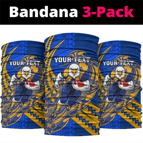 Personalized West Coast Eagles Neck Gaiter Polynesian Tribal Eagle Mascot With Hibiscus Floral Art
