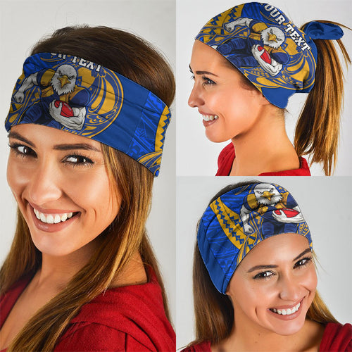 Personalized West Coast Eagles Neck Gaiter Polynesian Tribal Eagle Mascot With Hibiscus Floral Art