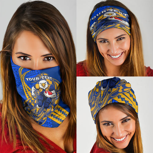 Personalized West Coast Eagles Neck Gaiter Polynesian Tribal Eagle Mascot With Hibiscus Floral Art