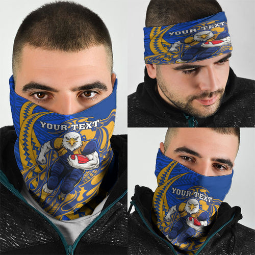 Personalized West Coast Eagles Neck Gaiter Polynesian Tribal Eagle Mascot With Hibiscus Floral Art
