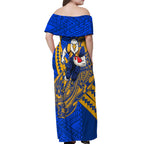 Personalized West Coast Eagles Off Shoulder Maxi Dress Polynesian Tribal Eagle Mascot With Hibiscus Floral Art