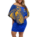 Personalized West Coast Eagles Off Shoulder Short Dress Polynesian Tribal Eagle Mascot With Hibiscus Floral Art