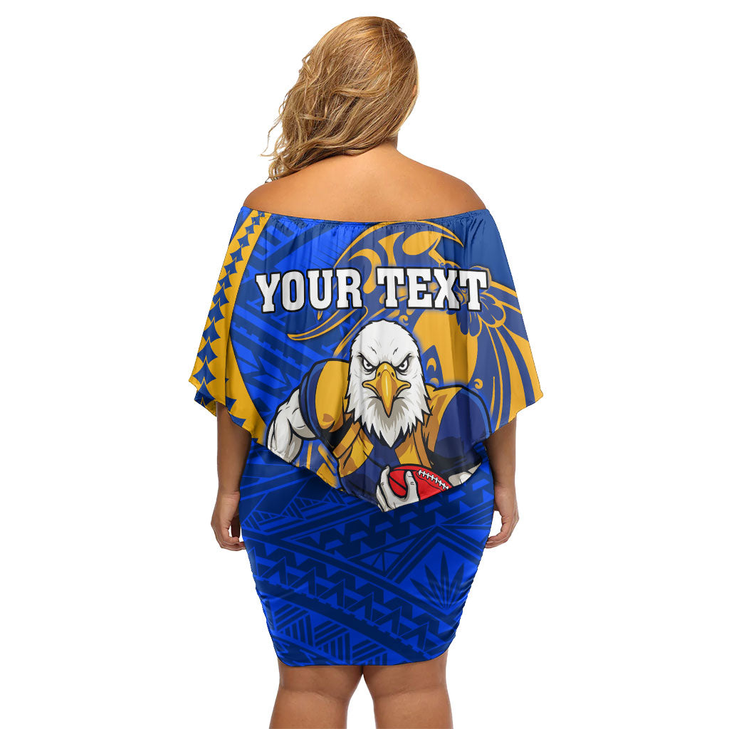 Personalized West Coast Eagles Off Shoulder Short Dress Polynesian Tribal Eagle Mascot With Hibiscus Floral Art