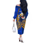Personalized West Coast Eagles Off The Shoulder Long Sleeve Dress Polynesian Tribal Eagle Mascot With Hibiscus Floral Art