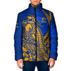 Personalized West Coast Eagles Padded Jacket Polynesian Tribal Eagle Mascot With Hibiscus Floral Art