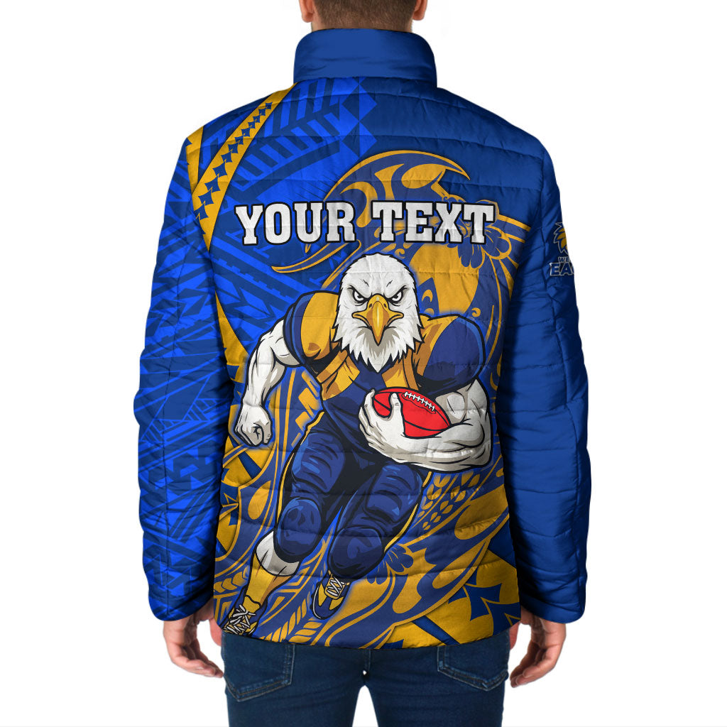 Personalized West Coast Eagles Padded Jacket Polynesian Tribal Eagle Mascot With Hibiscus Floral Art