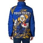 Personalized West Coast Eagles Padded Jacket Polynesian Tribal Eagle Mascot With Hibiscus Floral Art