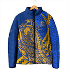 Personalized West Coast Eagles Padded Jacket Polynesian Tribal Eagle Mascot With Hibiscus Floral Art