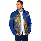 Personalized West Coast Eagles Padded Jacket Polynesian Tribal Eagle Mascot With Hibiscus Floral Art