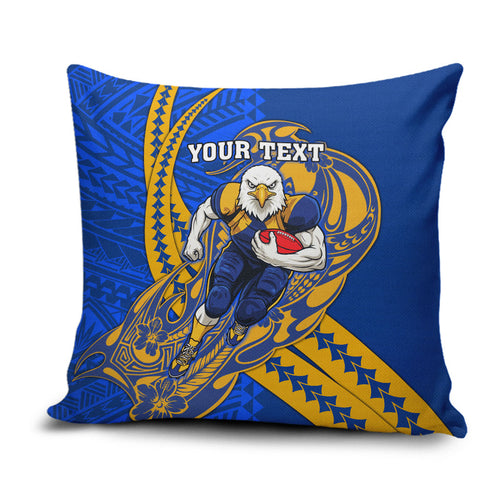 Personalized West Coast Eagles Pillow Cover Polynesian Tribal Eagle Mascot With Hibiscus Floral Art