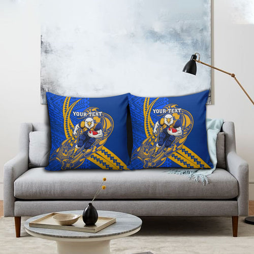 Personalized West Coast Eagles Pillow Cover Polynesian Tribal Eagle Mascot With Hibiscus Floral Art