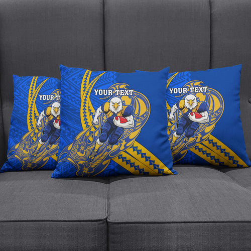 Personalized West Coast Eagles Pillow Cover Polynesian Tribal Eagle Mascot With Hibiscus Floral Art