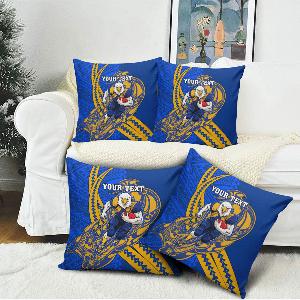 Personalized West Coast Eagles Pillow Cover Polynesian Tribal Eagle Mascot With Hibiscus Floral Art