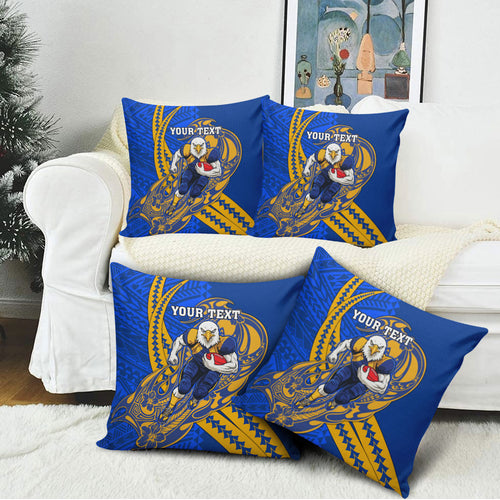 Personalized West Coast Eagles Pillow Cover Polynesian Tribal Eagle Mascot With Hibiscus Floral Art