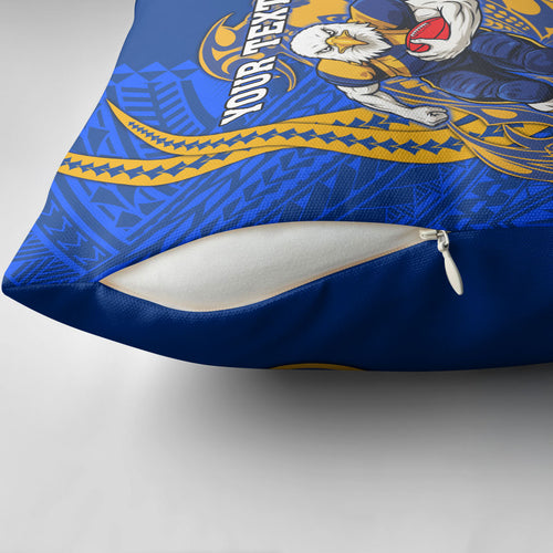 Personalized West Coast Eagles Pillow Cover Polynesian Tribal Eagle Mascot With Hibiscus Floral Art
