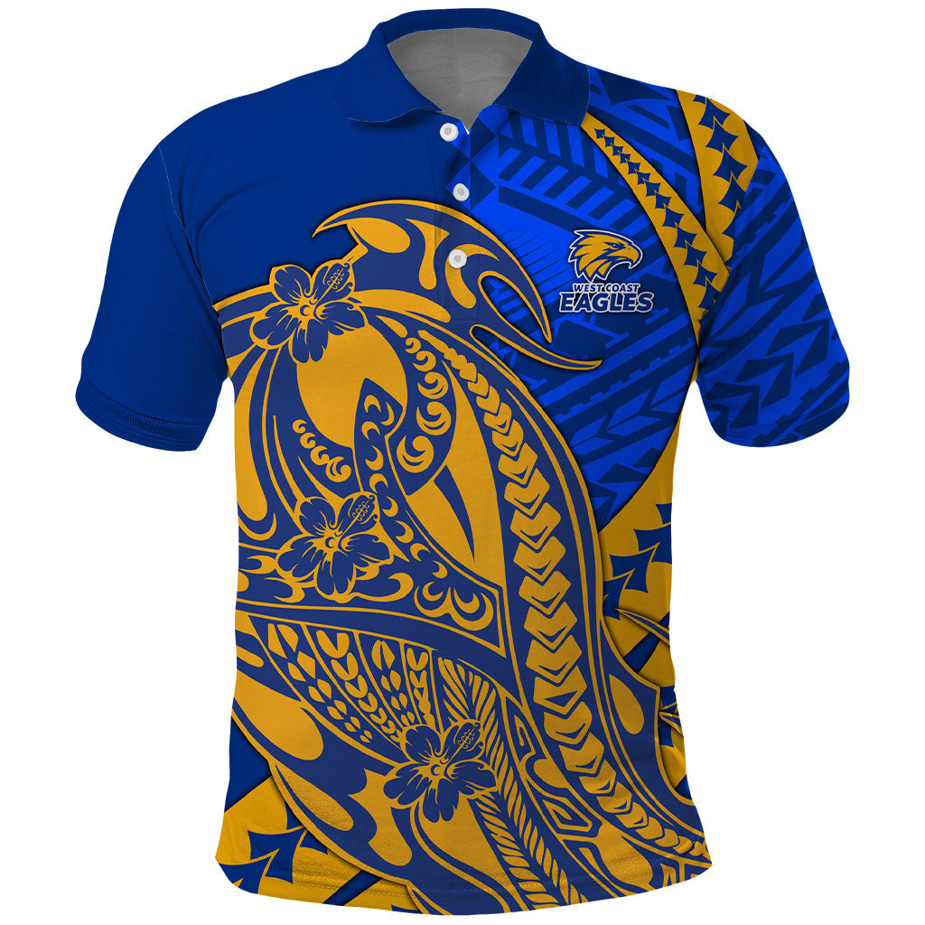 Personalized West Coast Eagles Polo Shirt Polynesian Tribal Eagle Mascot With Hibiscus Floral Art