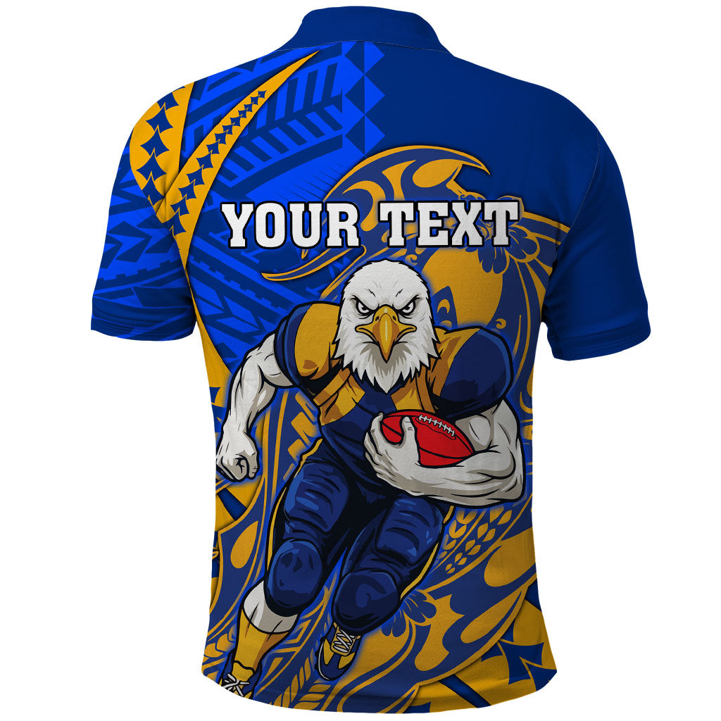 Personalized West Coast Eagles Polo Shirt Polynesian Tribal Eagle Mascot With Hibiscus Floral Art