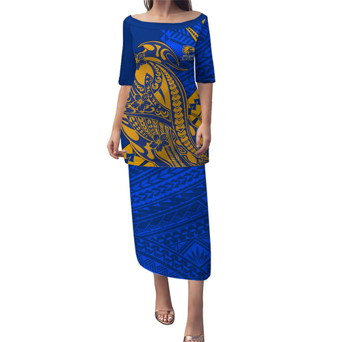 Personalized West Coast Eagles Puletasi Polynesian Tribal Eagle Mascot With Hibiscus Floral Art