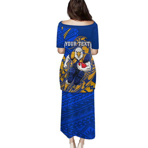 Personalized West Coast Eagles Puletasi Polynesian Tribal Eagle Mascot With Hibiscus Floral Art