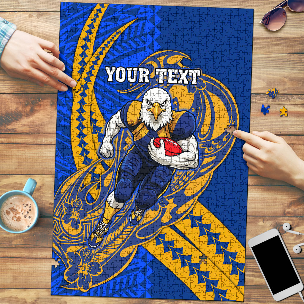 Personalized West Coast Eagles Puzzle Polynesian Tribal Eagle Mascot With Hibiscus Floral Art