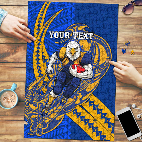 Personalized West Coast Eagles Puzzle Polynesian Tribal Eagle Mascot With Hibiscus Floral Art