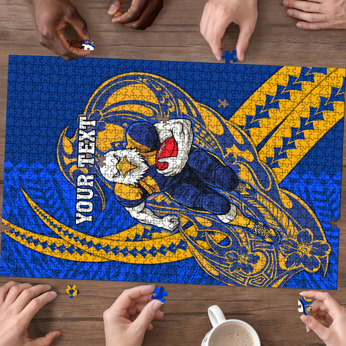 Personalized West Coast Eagles Puzzle Polynesian Tribal Eagle Mascot With Hibiscus Floral Art
