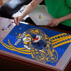 Personalized West Coast Eagles Puzzle Polynesian Tribal Eagle Mascot With Hibiscus Floral Art
