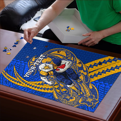 Personalized West Coast Eagles Puzzle Polynesian Tribal Eagle Mascot With Hibiscus Floral Art