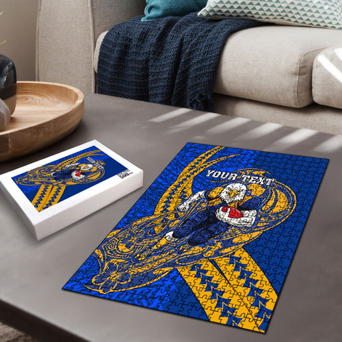 Personalized West Coast Eagles Puzzle Polynesian Tribal Eagle Mascot With Hibiscus Floral Art