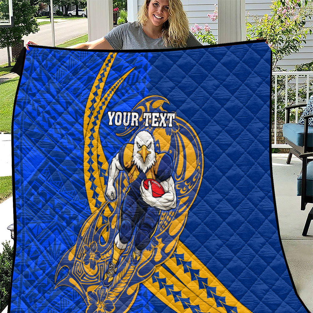 Personalized West Coast Eagles Quilt Polynesian Tribal Eagle Mascot With Hibiscus Floral Art