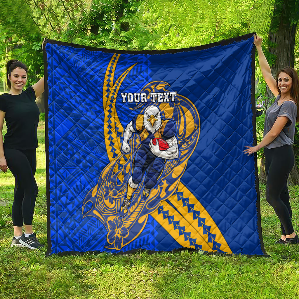 Personalized West Coast Eagles Quilt Polynesian Tribal Eagle Mascot With Hibiscus Floral Art