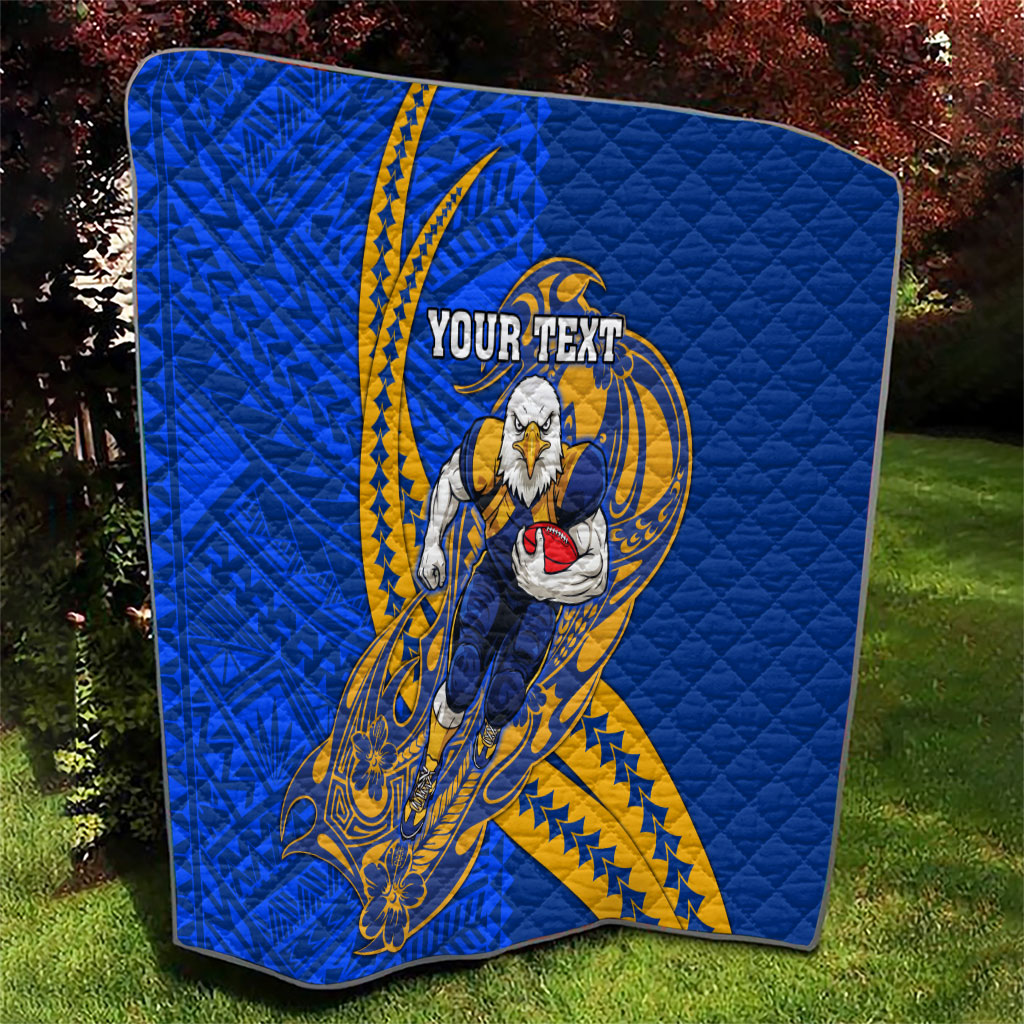 Personalized West Coast Eagles Quilt Polynesian Tribal Eagle Mascot With Hibiscus Floral Art