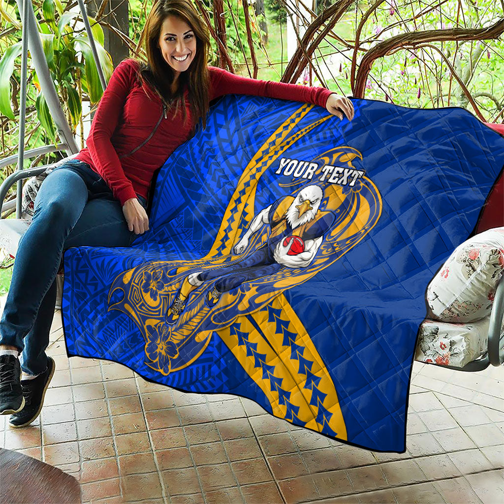 Personalized West Coast Eagles Quilt Polynesian Tribal Eagle Mascot With Hibiscus Floral Art