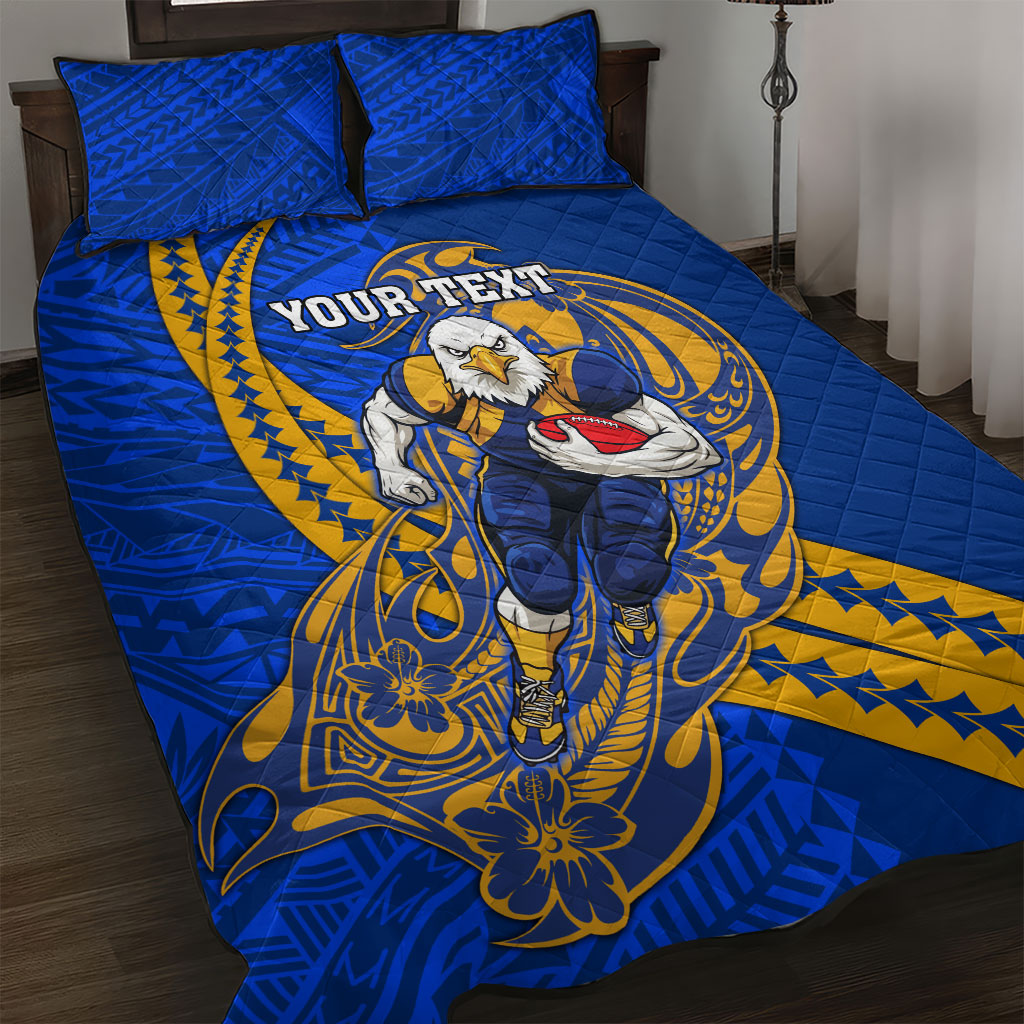 Personalized West Coast Eagles Quilt Bed Set Polynesian Tribal Eagle Mascot With Hibiscus Floral Art