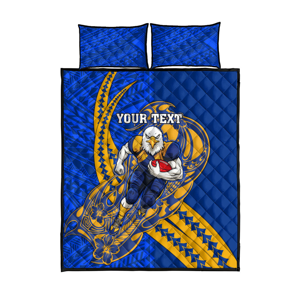 Personalized West Coast Eagles Quilt Bed Set Polynesian Tribal Eagle Mascot With Hibiscus Floral Art