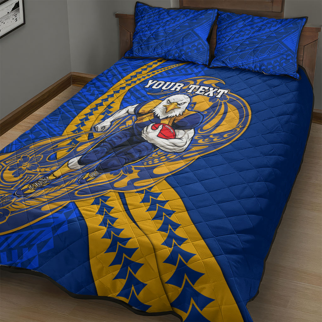 Personalized West Coast Eagles Quilt Bed Set Polynesian Tribal Eagle Mascot With Hibiscus Floral Art