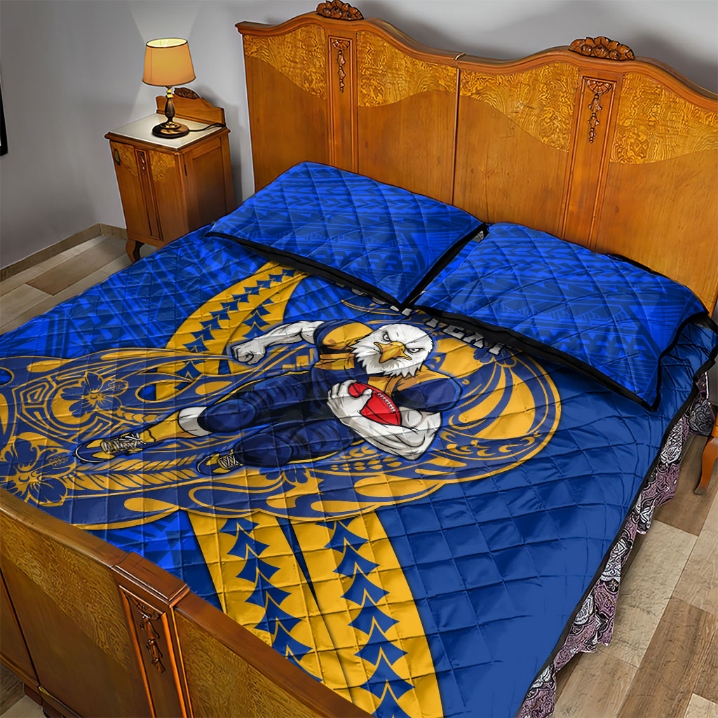 Personalized West Coast Eagles Quilt Bed Set Polynesian Tribal Eagle Mascot With Hibiscus Floral Art
