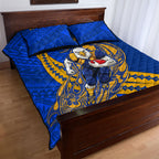 Personalized West Coast Eagles Quilt Bed Set Polynesian Tribal Eagle Mascot With Hibiscus Floral Art