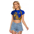 Personalized West Coast Eagles Raglan Cropped T Shirt Polynesian Tribal Eagle Mascot With Hibiscus Floral Art
