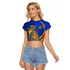 Personalized West Coast Eagles Raglan Cropped T Shirt Polynesian Tribal Eagle Mascot With Hibiscus Floral Art