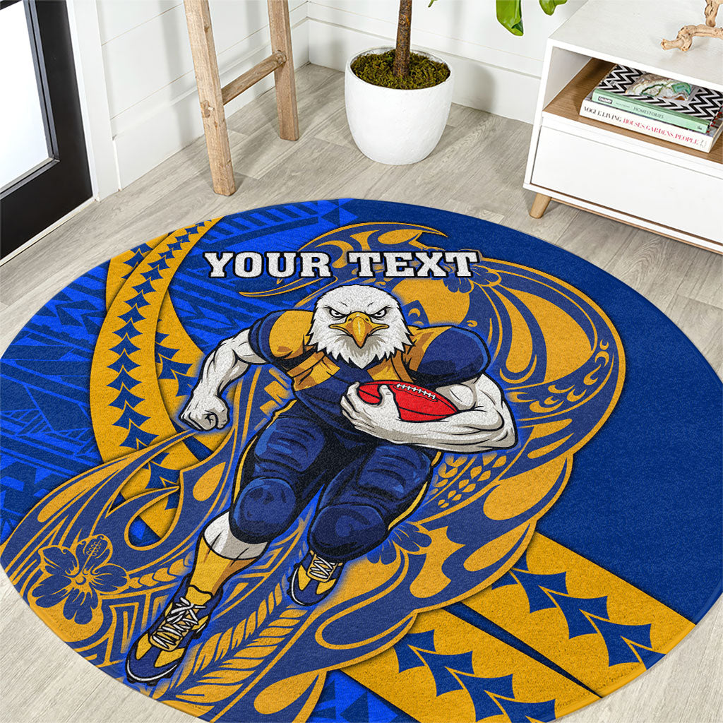 Personalized West Coast Eagles Round Carpet Polynesian Tribal Eagle Mascot With Hibiscus Floral Art