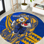 Personalized West Coast Eagles Round Carpet Polynesian Tribal Eagle Mascot With Hibiscus Floral Art
