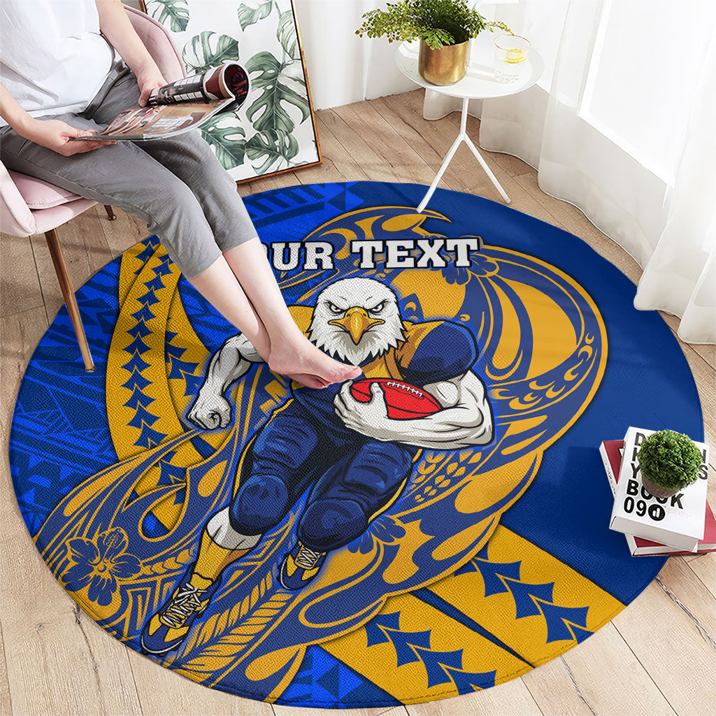 Personalized West Coast Eagles Round Carpet Polynesian Tribal Eagle Mascot With Hibiscus Floral Art