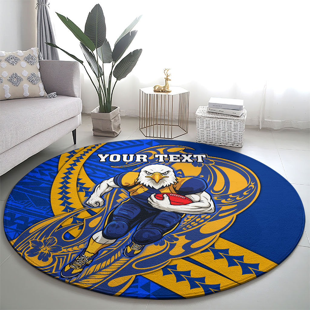 Personalized West Coast Eagles Round Carpet Polynesian Tribal Eagle Mascot With Hibiscus Floral Art