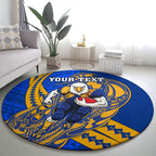 Personalized West Coast Eagles Round Carpet Polynesian Tribal Eagle Mascot With Hibiscus Floral Art
