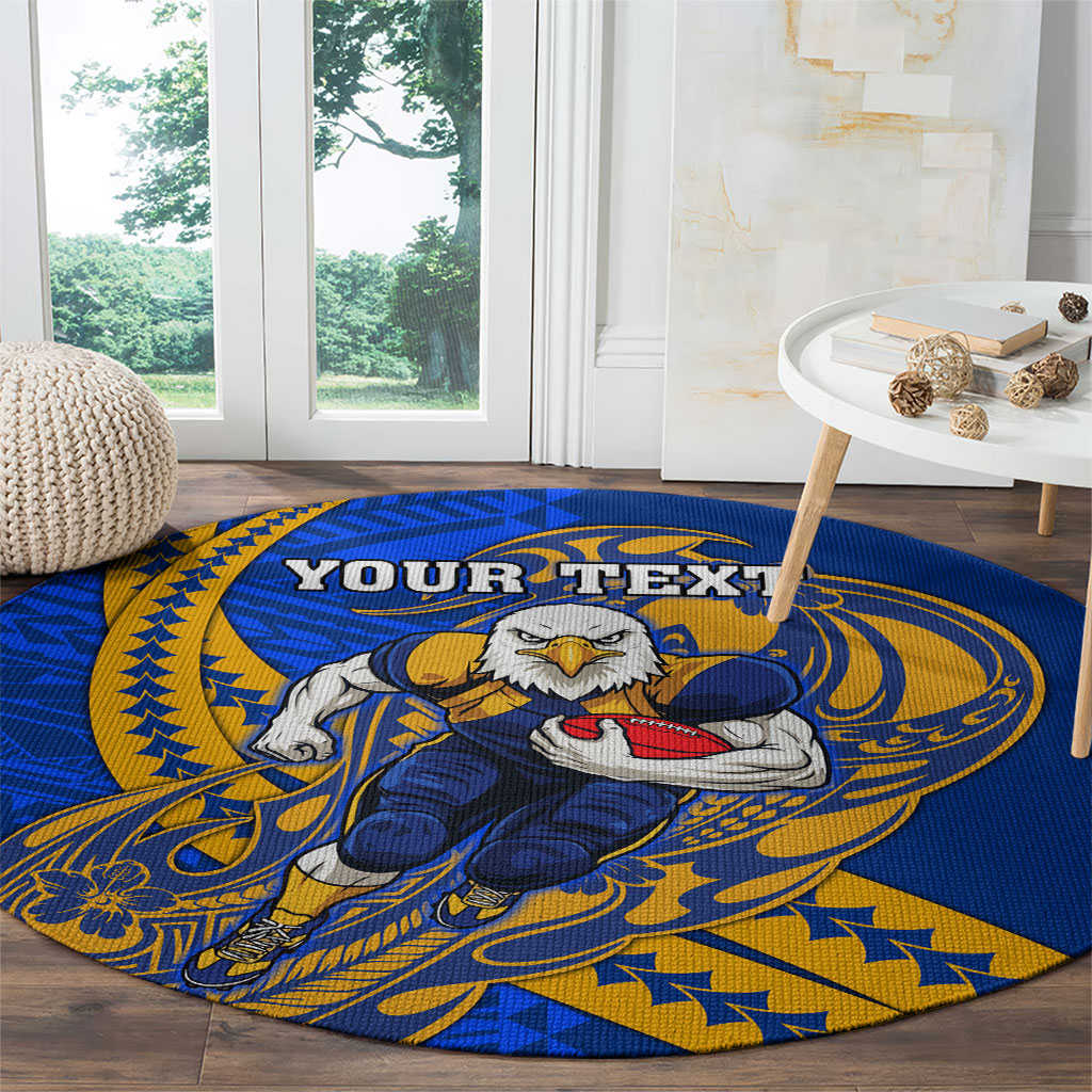 Personalized West Coast Eagles Round Carpet Polynesian Tribal Eagle Mascot With Hibiscus Floral Art