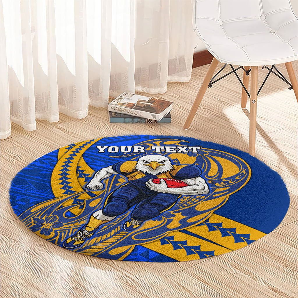 Personalized West Coast Eagles Round Carpet Polynesian Tribal Eagle Mascot With Hibiscus Floral Art