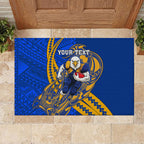 Personalized West Coast Eagles Rubber Doormat Polynesian Tribal Eagle Mascot With Hibiscus Floral Art