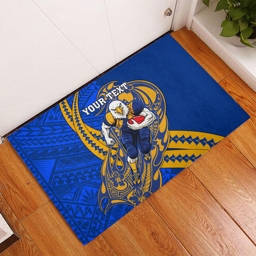 Personalized West Coast Eagles Rubber Doormat Polynesian Tribal Eagle Mascot With Hibiscus Floral Art