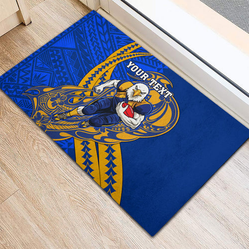 Personalized West Coast Eagles Rubber Doormat Polynesian Tribal Eagle Mascot With Hibiscus Floral Art